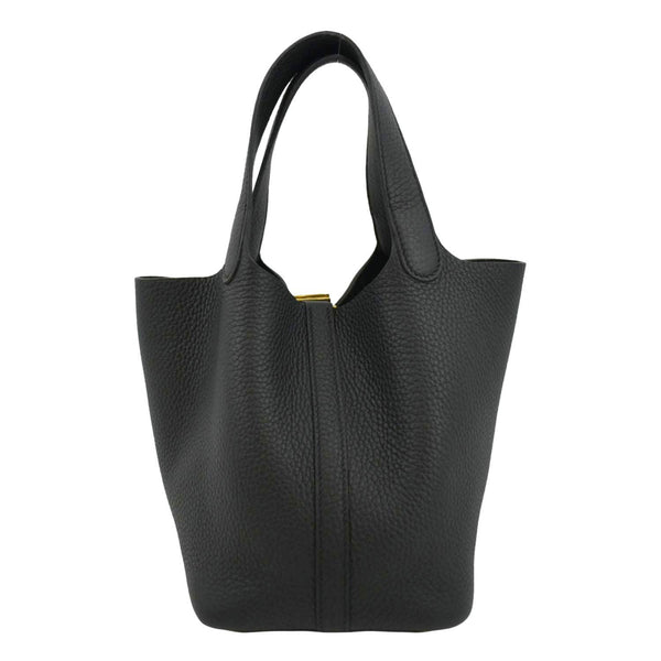 HERMES Picotin Lock 18 Taurillon Clemence Leather Hobo Bag Black