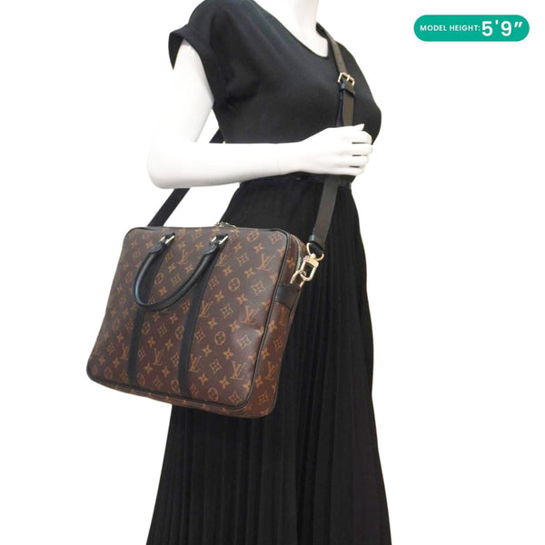 LOUIS VUITTON Porte Documents Voyage PM Monogram Canvas Briefcase Bag Brown