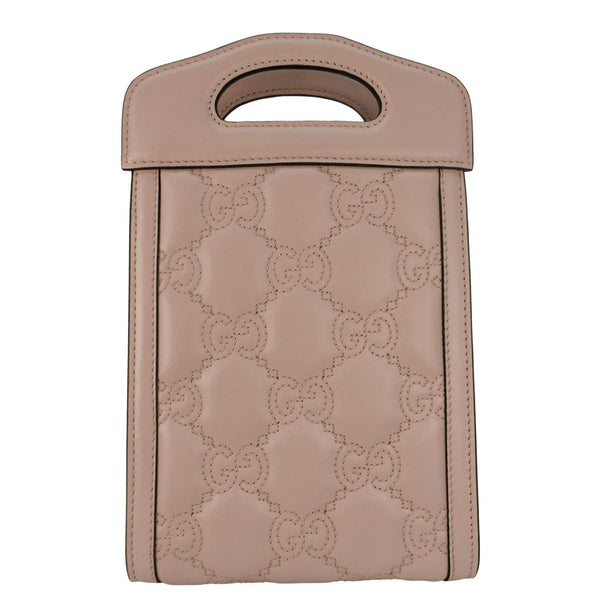 GUCCI GG Matelasse Mini Leather Top Handle Crossbody Bag Pink 723776