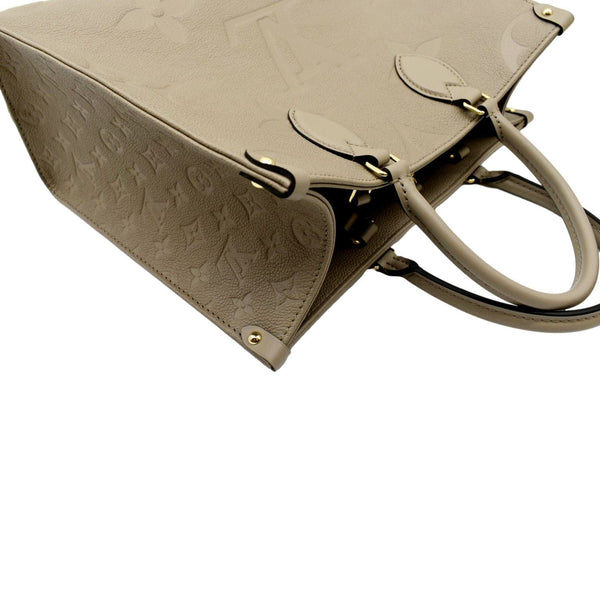 LOUIS VUITTON Onthego MM Giant Monogram Empreinte Leather Tote Bag Beige