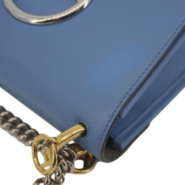 FENDI Kan I F Logo Small Leather Crossbody Bag Blue