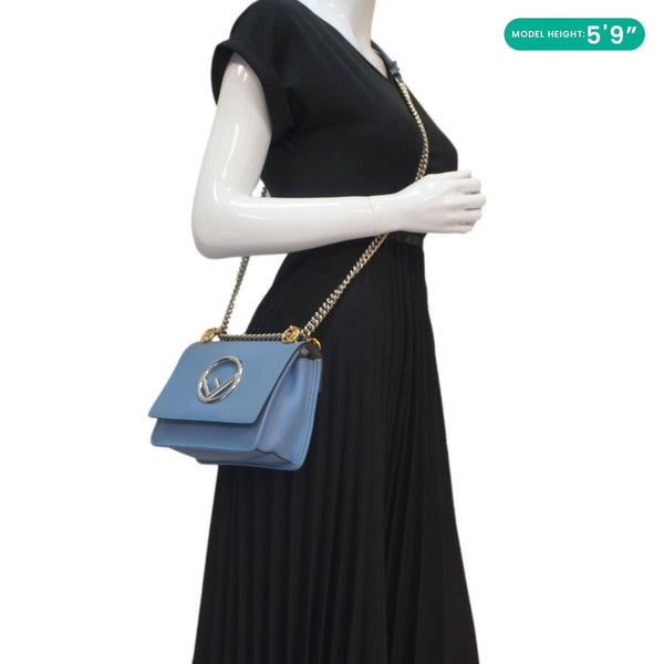 FENDI Kan I F Logo Small Leather Crossbody Bag Blue