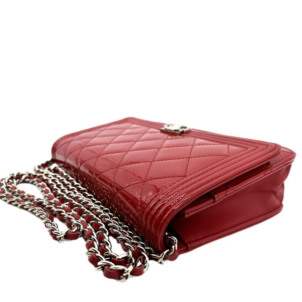 CHANEL Boy Woc Wallet on Chain Quilted Patent Leather Shoulder Bag Red