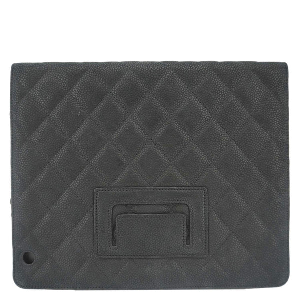 CHANEL Nubuck Quilted Leather Ipad Case Black