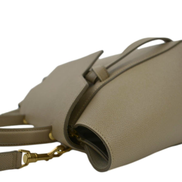 CELINE Mini Belt Grained Leather 2Way Shoulder Bag Taupe