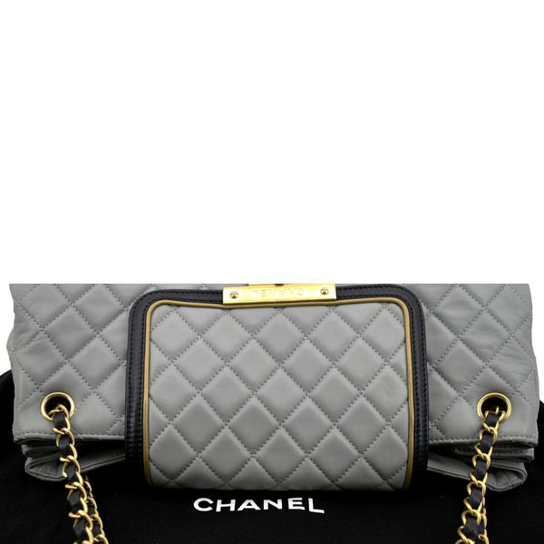 CHANEL East West Accordion Flap Quilted Calfskin Leather Shoulder Bag Grey