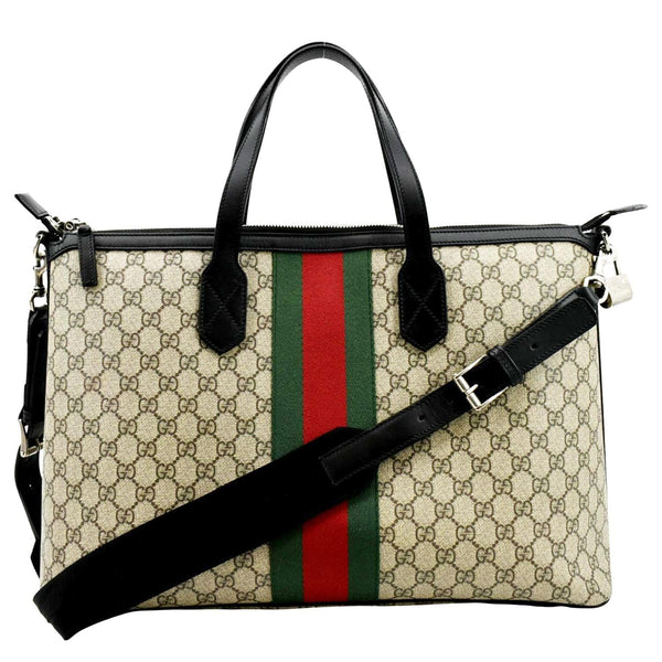 GUCCI Zipper Web GG Supreme Canvas Tote Bag Beige 359261