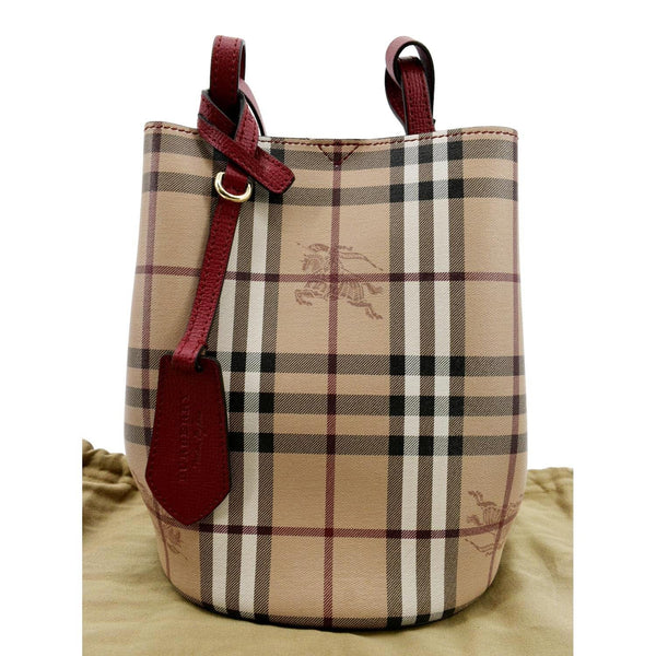 Burberry Bucket Haymarket Check Canvas Crossbody Bag Beige Color