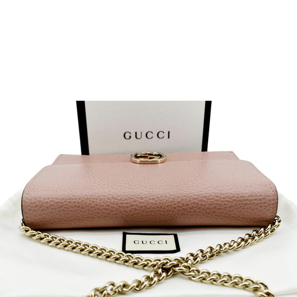 GUCCI GG Interlocking Pebbled Leather Crossbody Bag Light Pink 510314