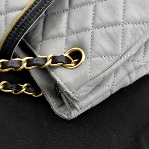 CHANEL East West Accordion Flap Quilted Calfskin Leather Shoulder Bag Grey