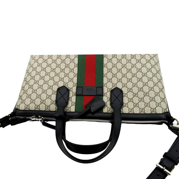 GUCCI Zipper Web GG Supreme Canvas Tote Bag Beige 359261