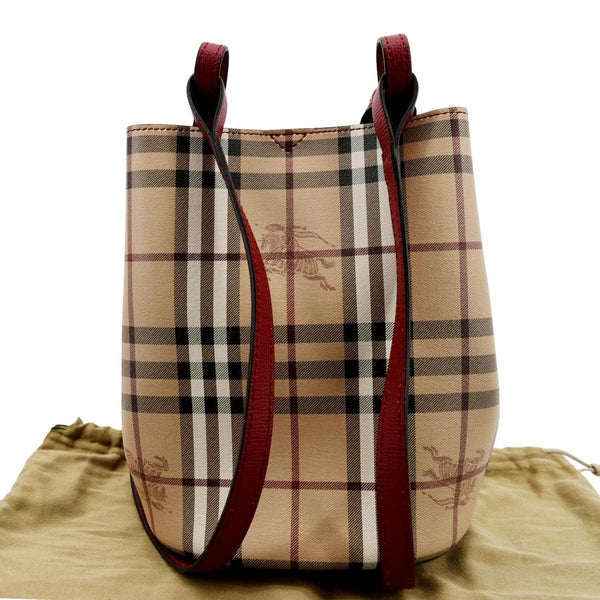 Burberry Bucket Haymarket Check Canvas Crossbody Bag Beige Color
