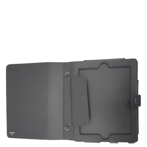 CHANEL Nubuck Quilted Leather Ipad Case Black