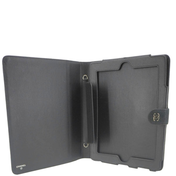 CHANEL Nubuck Quilted Leather Ipad Case Black