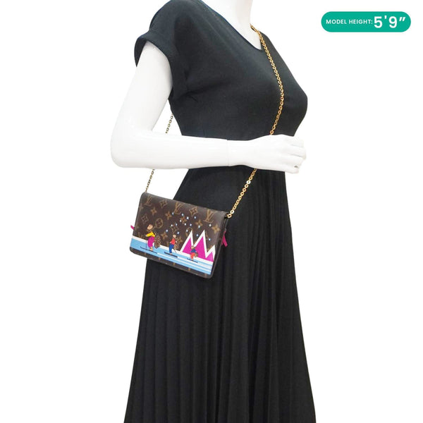 LOUIS VUITTON Christmas Animation Pochette Monogram Canvas Crossbody Bag Brown