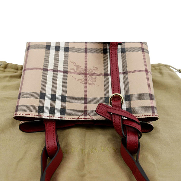 Burberry Bucket Haymarket Check Canvas Crossbody Bag Beige Color - Top