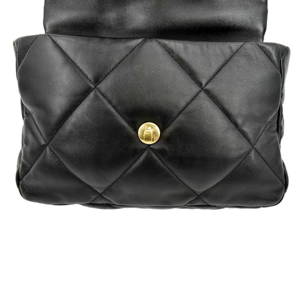 CHANEL 19 Flap Quilted Lambskin Leather Shoulder Bag Black