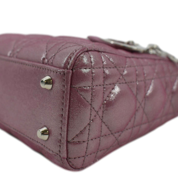 CHRISTIAN DIOR Mini Lady Dior Pearlescent Cannage Lambskin Shoulder Bag Dark Pink
