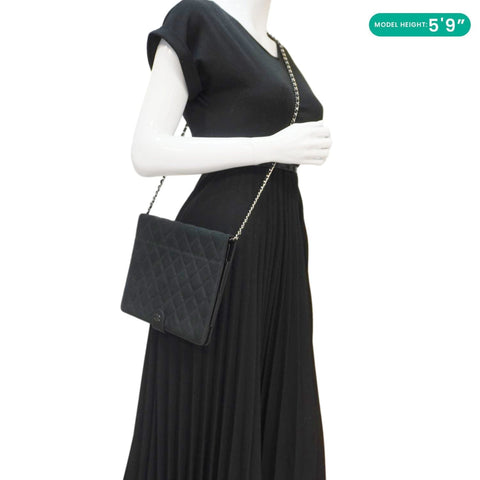 CHANEL Nubuck Quilted Leather Ipad Case Black