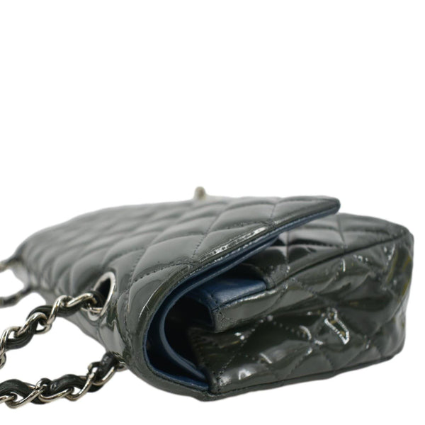 CHANEL Flap Quilted Patent Leather Shoulder Bag Green