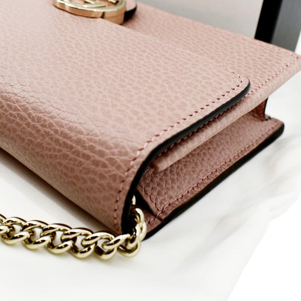 GUCCI GG Interlocking Pebbled Leather Crossbody Bag Light Pink 510314