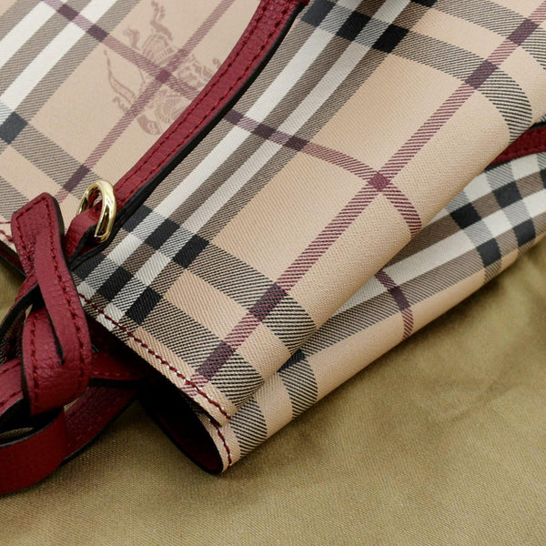 Burberry Bucket Haymarket Check Canvas Crossbody Bag Beige Color - Top Left
