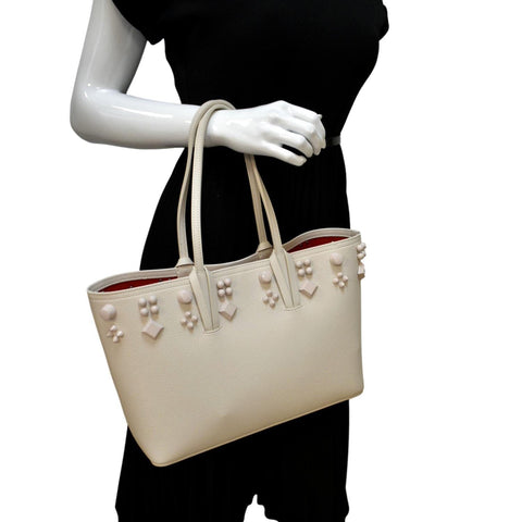 CHRISTIAN LOUBOUTIN Cabata Small Spike Leather Tote Bag Live Beige