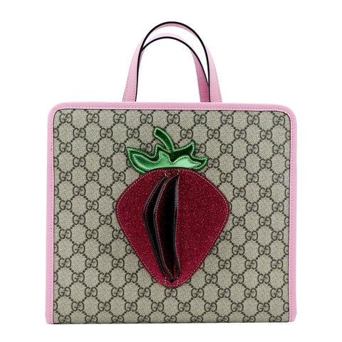 GUCCI Children
s 3D Strawberry GG Supreme Canvas Tote Bag Beige 630589