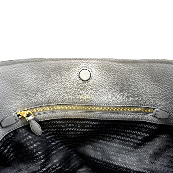PRADA Vitello Daino Leather Tote Bag Dark Grey