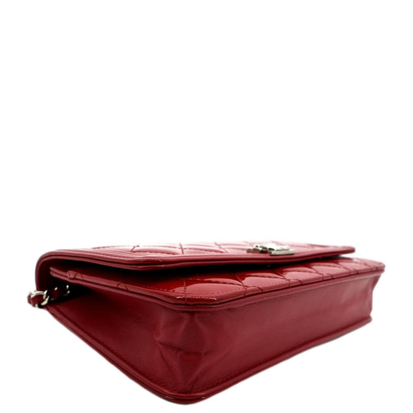 CHANEL Boy Woc Wallet on Chain Quilted Patent Leather Shoulder Bag Red