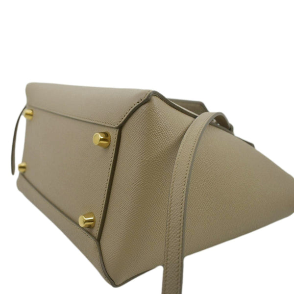 CELINE Mini Belt Grained Leather 2Way Shoulder Bag Taupe