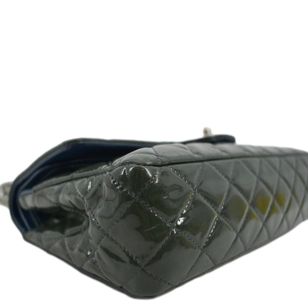 CHANEL Flap Quilted Patent Leather Shoulder Bag Green