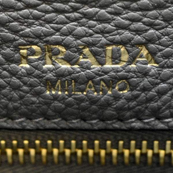 PRADA Vitello Daino Leather Tote Bag Dark Grey
