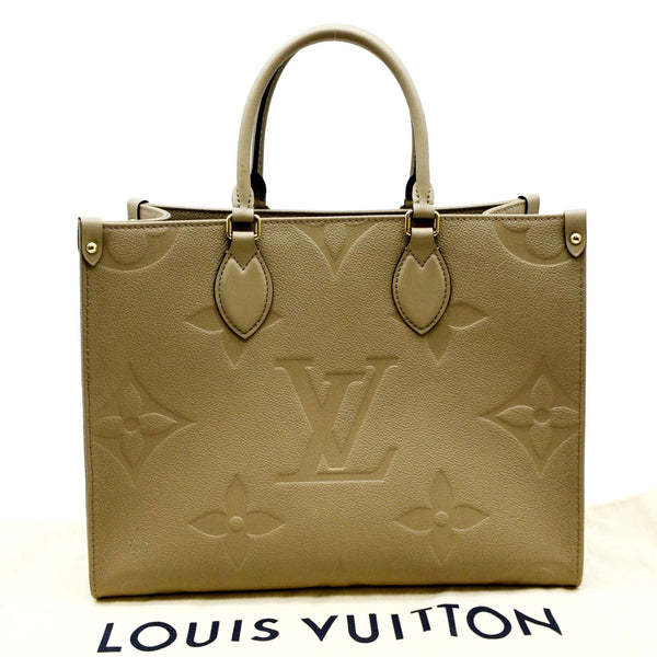 LOUIS VUITTON Onthego MM Giant Monogram Empreinte Leather Tote Bag Beige