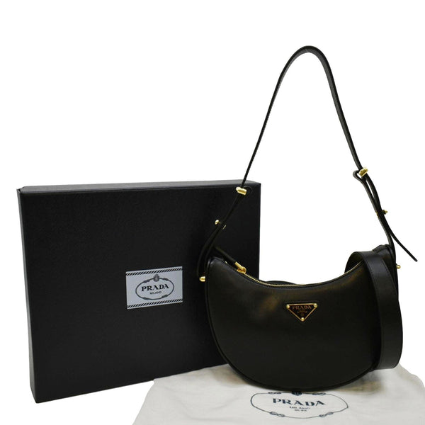 PRADA Arque Leather Shoulder Bag Black