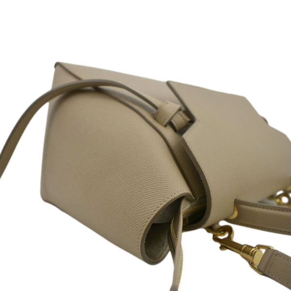 CELINE Mini Belt Grained Leather 2Way Shoulder Bag Taupe