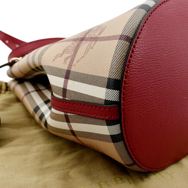 Burberry Bucket Haymarket Check Canvas Crossbody Bag Beige Color - Bottom Left