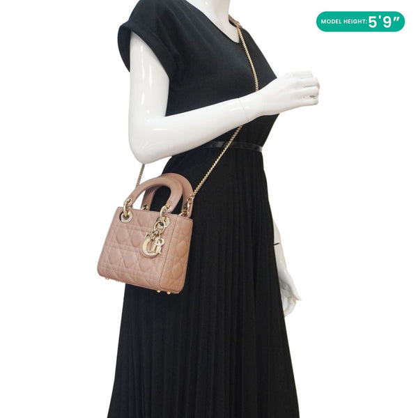 CHRISTIAN DIOR Lady Dior Mini Cannage Leather Crossbody Bag Rose