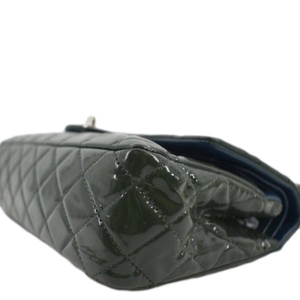 CHANEL Flap Quilted Patent Leather Shoulder Bag Green
