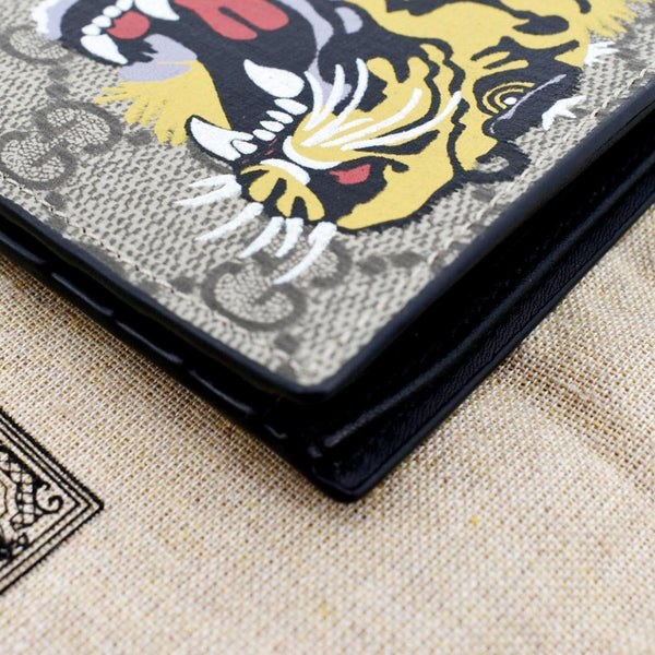 GUCCI Supreme Monogram Tiger Print Bifold Wallet Beige 451268