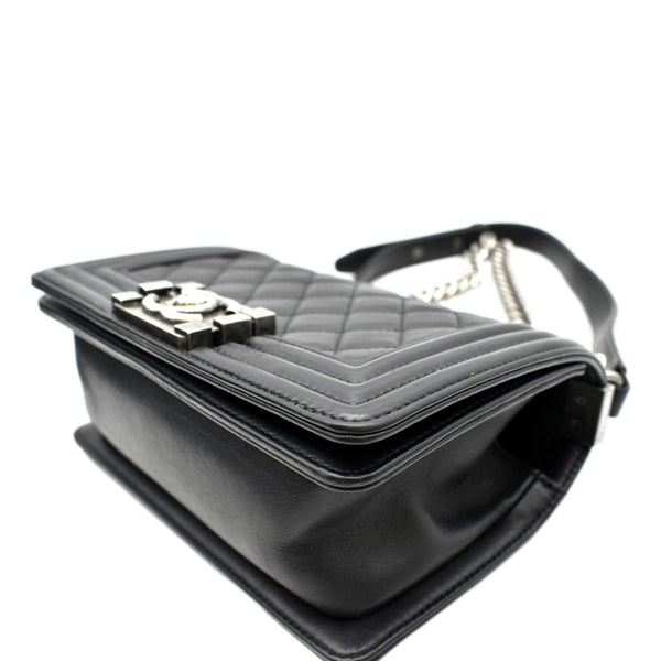 CHANEL Boy Small Quilted Lambskin Leather Shoulder Bag Black