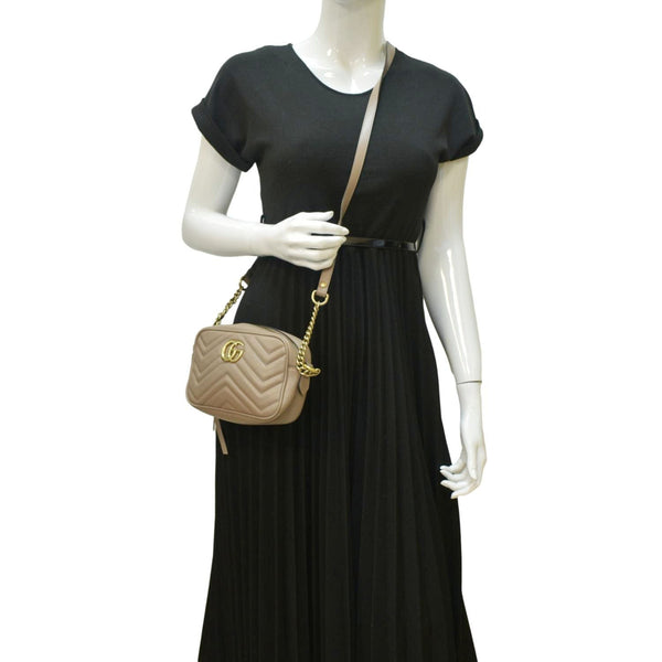 GUCCI GG Marmont Mini Matelasse Leather Crossbody Bag Dust Pink 448065