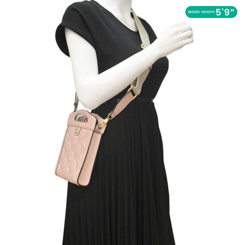 GUCCI GG Matelasse Mini Leather Top Handle Crossbody Bag Pink 723776