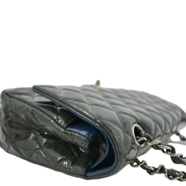 CHANEL Flap Quilted Patent Leather Shoulder Bag Green