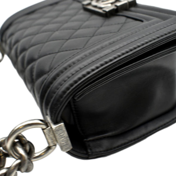 CHANEL Boy Small Quilted Lambskin Leather Shoulder Bag Black