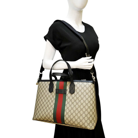 GUCCI Zipper Web GG Supreme Canvas Tote Bag Beige 359261