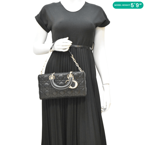 CHRISTIAN DIOR Lady D-Joy Medium Cannage Leather Shoulder Bag Black