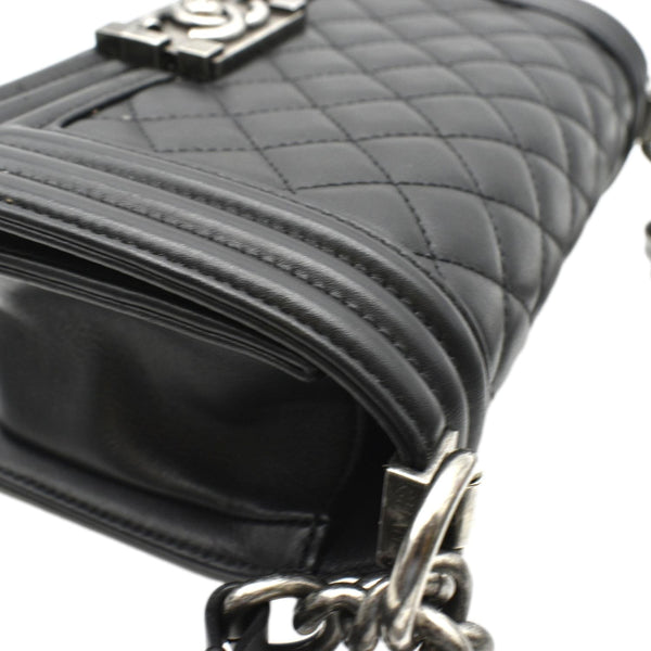 CHANEL Boy Small Quilted Lambskin Leather Shoulder Bag Black