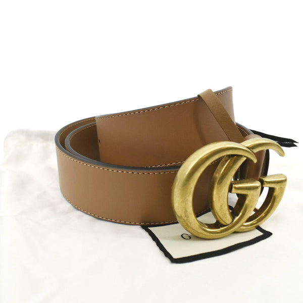GUCCI Double G Buckle Leather Belt Size 100.40 Tan 400593