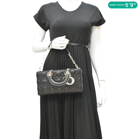 CHRISTIAN DIOR Lady D-Joy Medium Cannage Leather Shoulder Bag Black